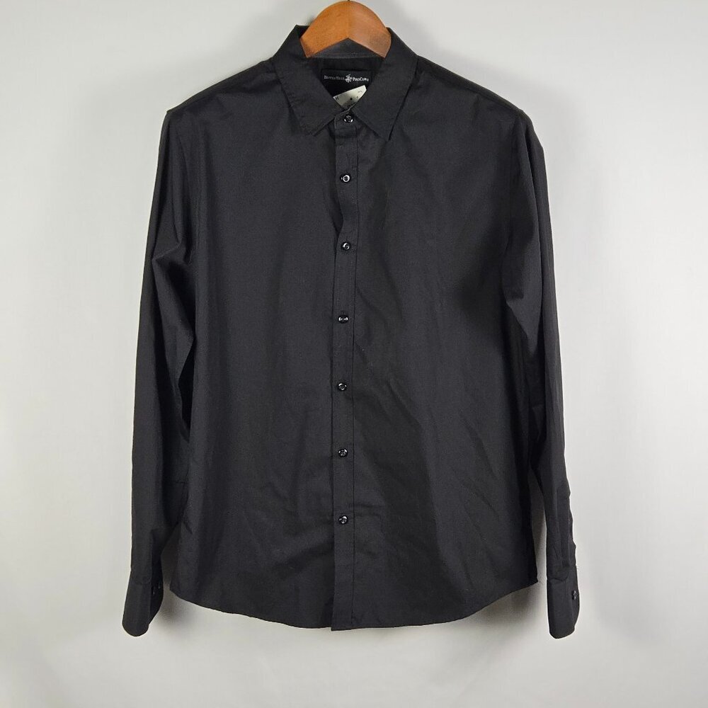 NWT Beverly Hills Polo Club Black Modern Fit Dress Shirt Men's M Business Casual